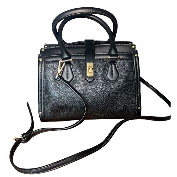 CALVIN KLEIN Wow Leather Satchel Black Gold Color. - Picture 1 of 9